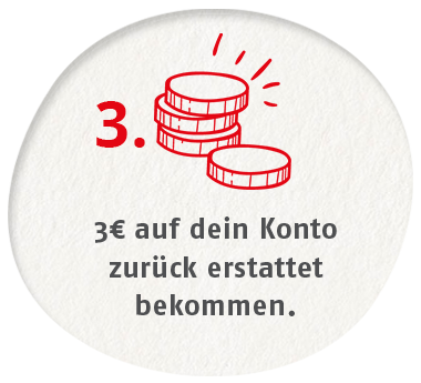 3€ auf dein Konto zurück erstattet bekommen.